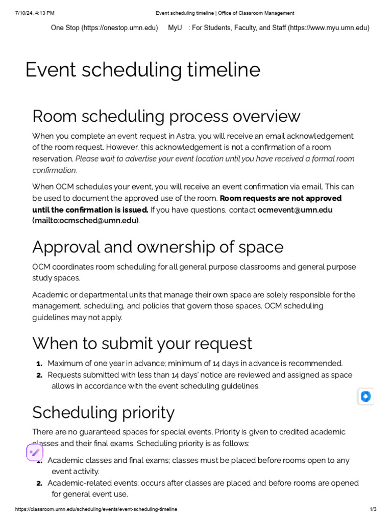 Event Scheduling Timeline Office Of Classroom Management PDF