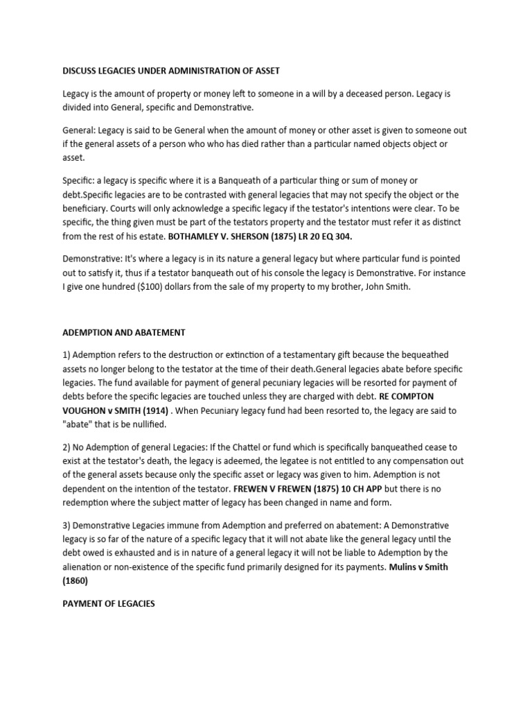 Understanding Legacies in Estate Administration | PDF | Will And ...