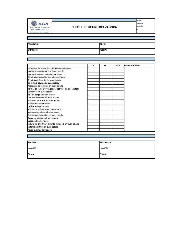 Check List Retroexcavadora | PDF