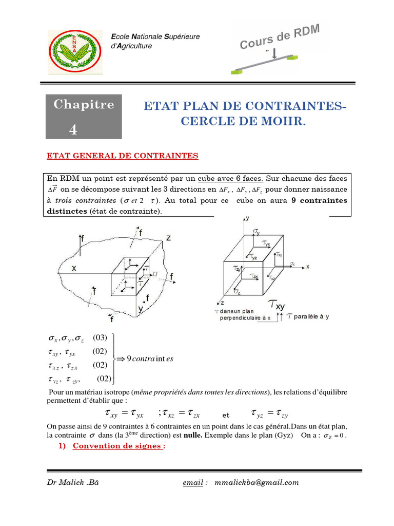 État de contraintes et cercle de Mohr | PDF | Sciences physiques ...