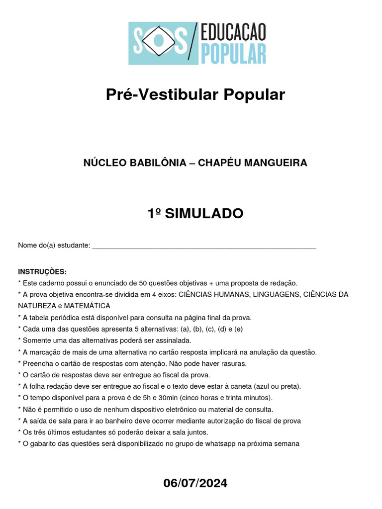 Prevest chapeubabi simulado 1 05 07 2024 ingles pdf brasil gua