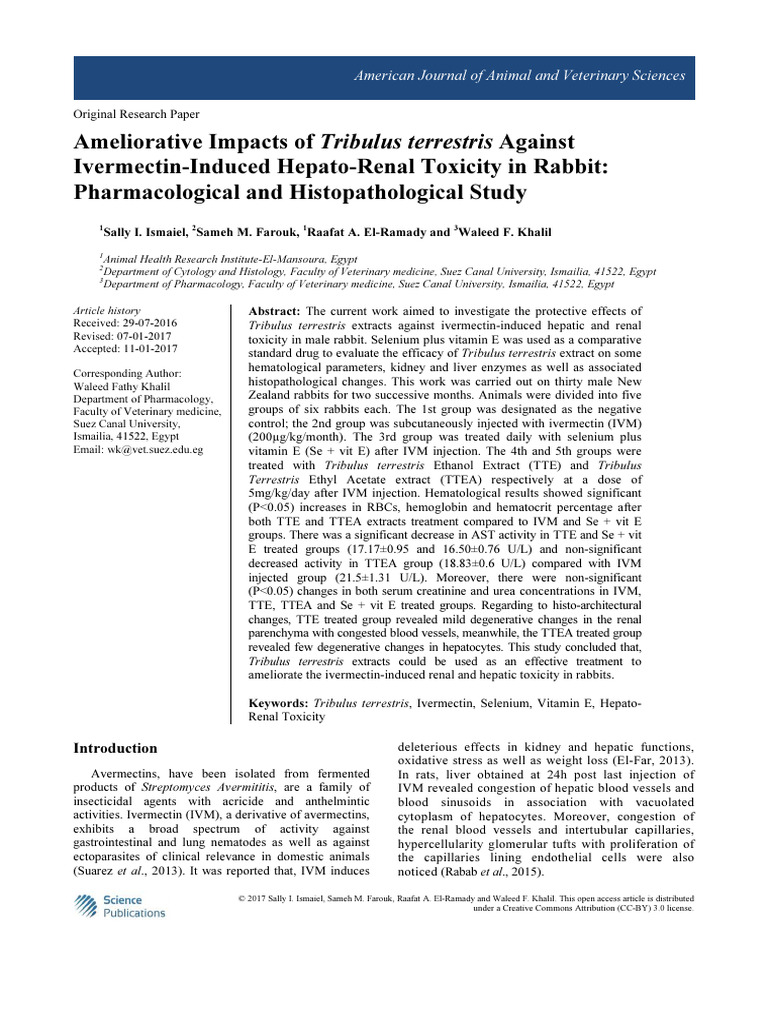 Picture of Ivermectin Induced Hepato Renal Toxicity in Rabbit | PDF | Pharmacology ...