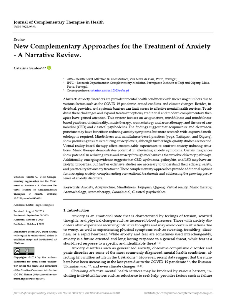 Article - New Complementary Approaches For The Treatment of Anxiety - A ...