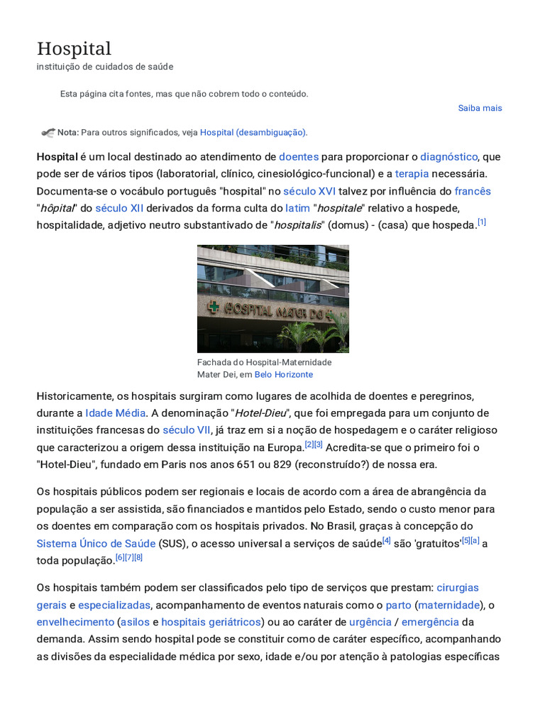 Hospital - Wikipédia, A Enciclopédia Livre | PDF | Hospital