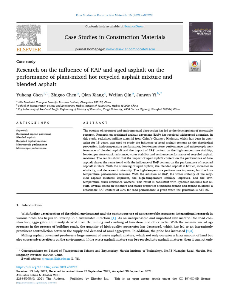 Research On The Influence of RAP and Aged Asphalt On The Performance of ...