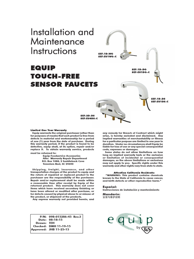Touch-Free Faucet Installation Guide | PDF | Tap (Valve) | Implied Warranty