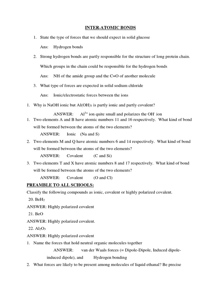 Inter-Atomic Bonds | PDF | Chemical Bond | Ionic Bonding