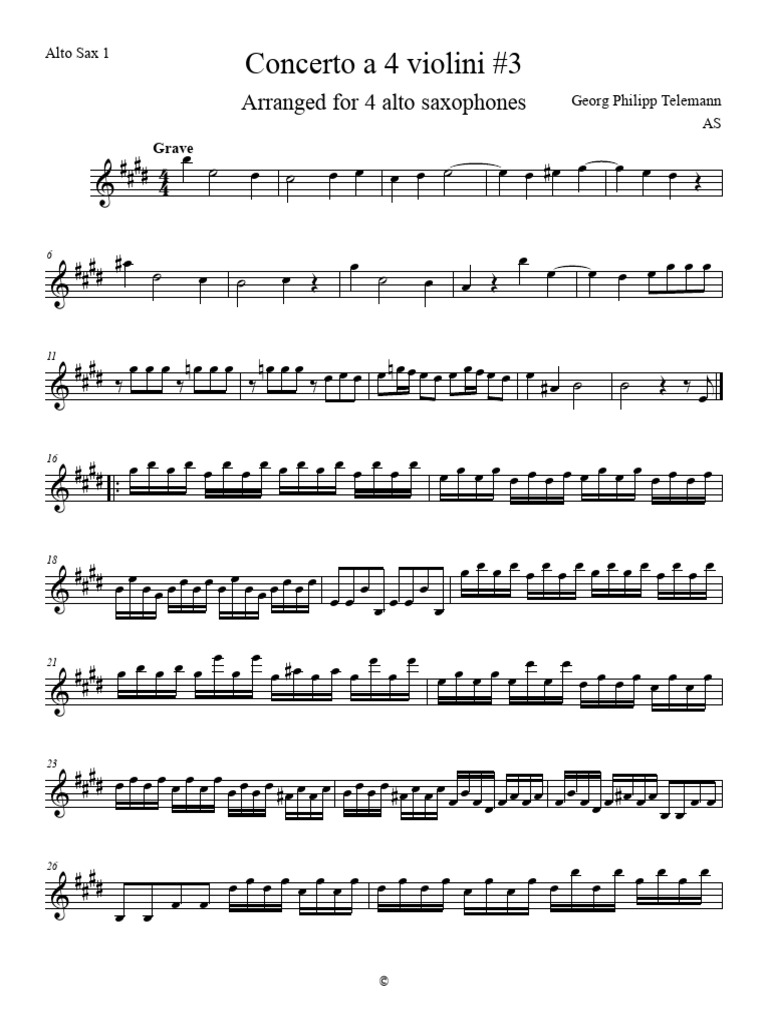 Telemann 4 Violin Concerti Con Tenor - Alto Sax 1 | PDF | Instruments ...