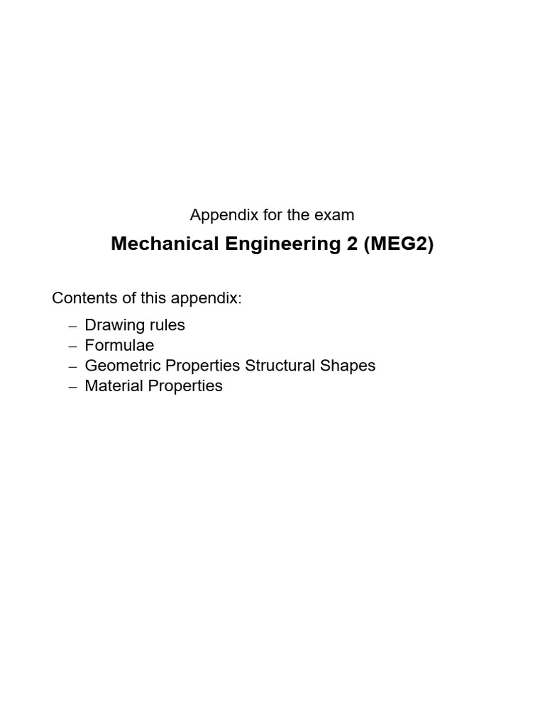 MEG2 Exam Appendix: Engineering Essentials | PDF | Bending | Stress ...