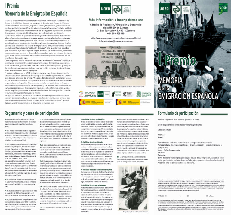 Tríptico I Premio Memoria de La Emigración Española | PDF