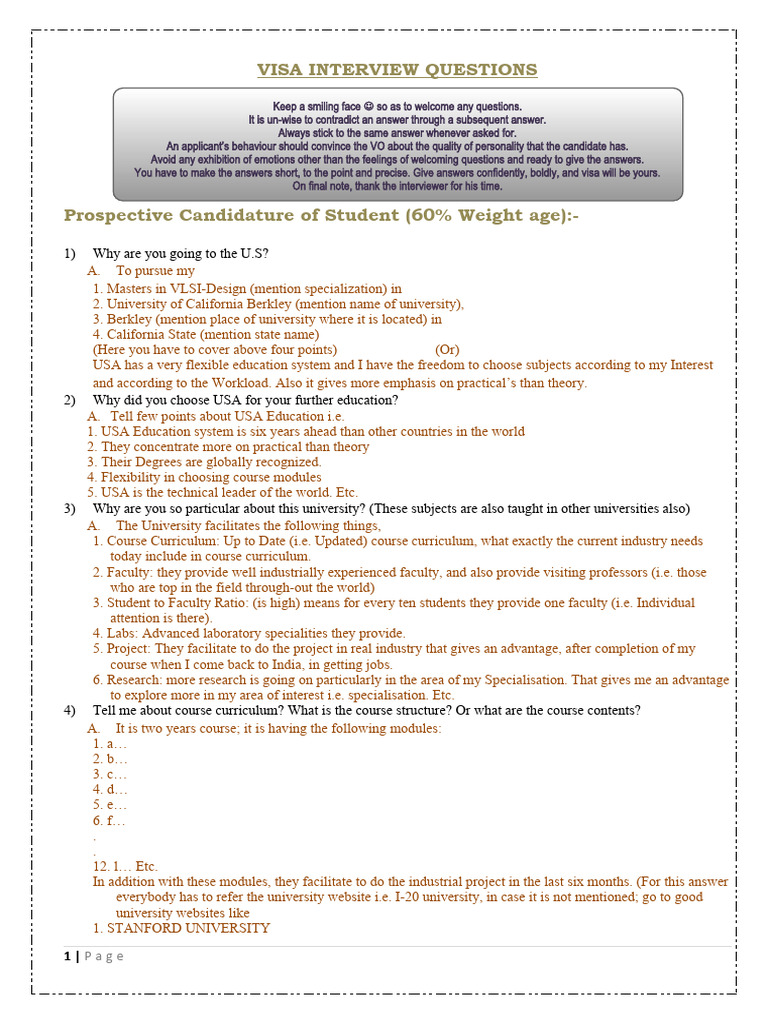 Visa Interview Preparation Guide | PDF | Student Loan | Interest