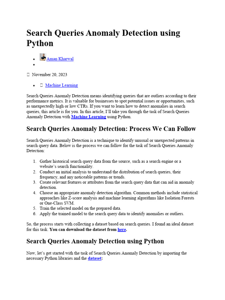 Search queries anomaly detection using python pdf machine learning
