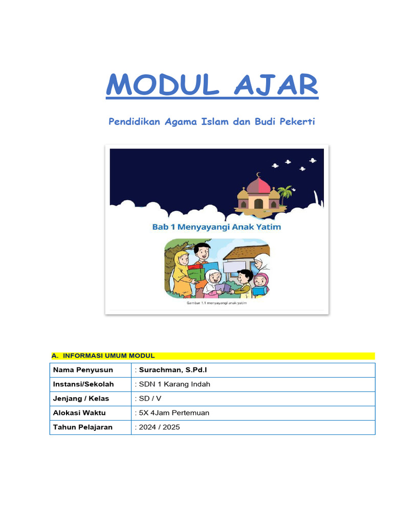 Modul Ajar PAI Kelas 5 Semester 1 | PDF | Karier & Perkembangan ...