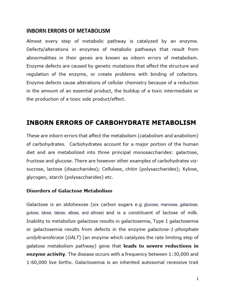 Inborn Errors of Carbohydrate Metabolism | PDF | Carbohydrates | Glucose