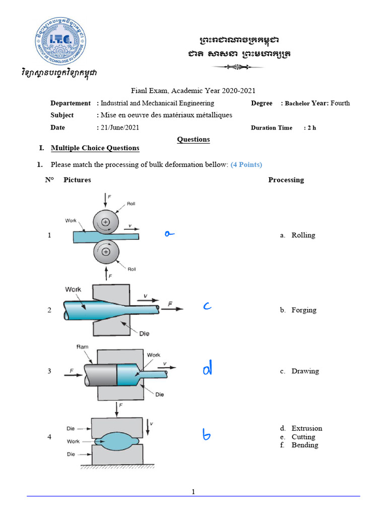Metal Forming Exam Questions 2021 | PDF | Strength Of Materials ...
