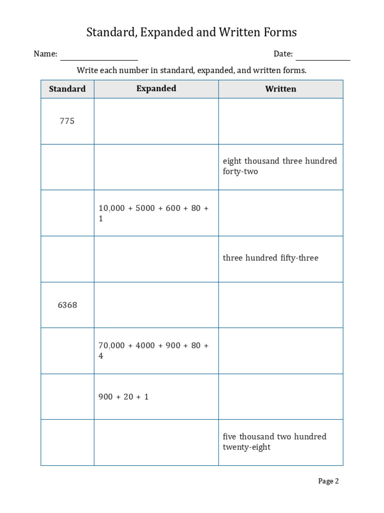 Number Forms: Standard, Expanded, Written | PDF