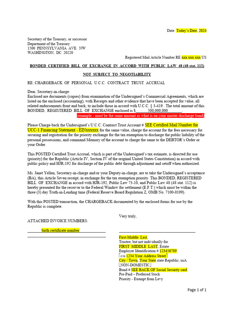 Bonded Bill of Exchange Template | PDF | Uniform Commercial Code 
