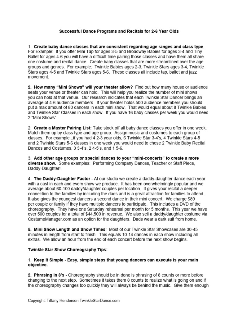 Dance Recital Tips for Ages 2-6 | PDF | Dances | Choreography