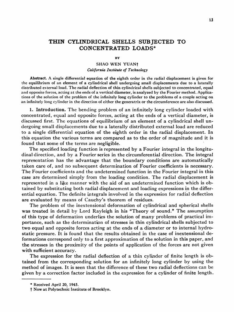 Radial Deflection in Thin Cylindrical Shells | PDF | Stress (Mechanics ...