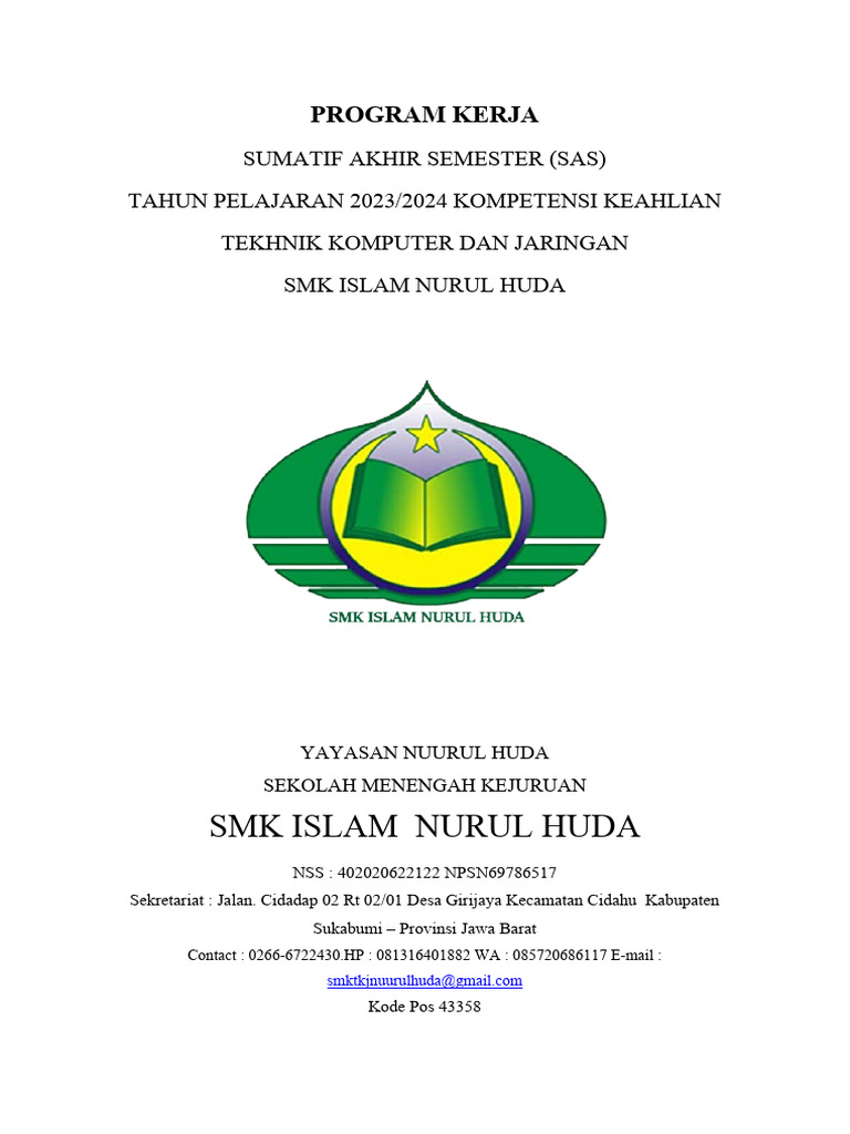 Program Kerja SAS SMK Islam Nurul Huda | PDF
