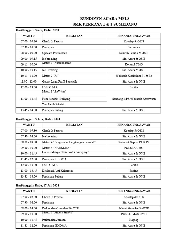 Rundown MPLS SMK Perkasa 2024 | PDF