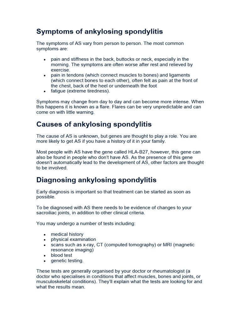 Ankylosing Spondylitis Symptoms & Treatment | PDF | Analgesic | Causes ...