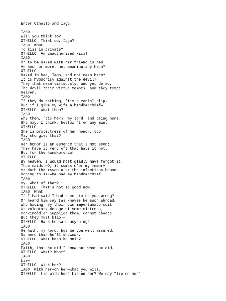Othello Act 4 Scene 1 Analysis | PDF | Othello | Iago