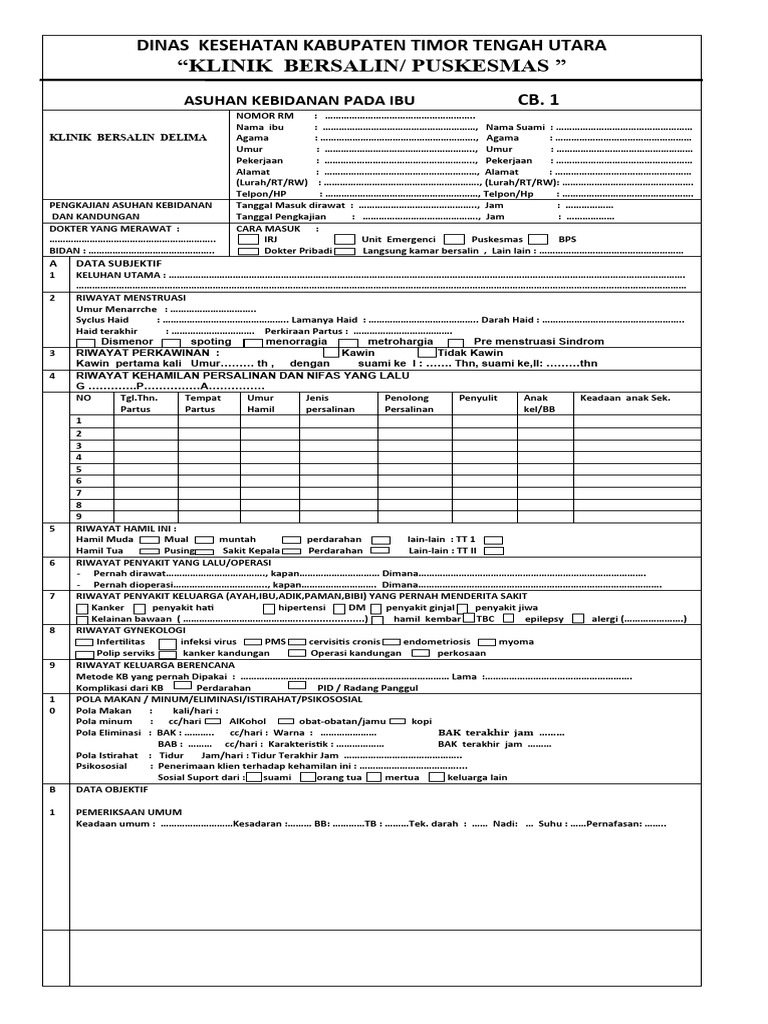 Cb 1 form asuhan kebidanan pada ibu pdf