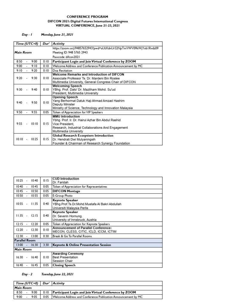 DIFCON 2021 Conference Program Schedule | PDF | Entrepreneurship ...