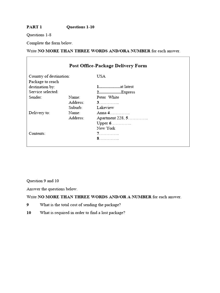 Post Office Package Delivery Form | PDF