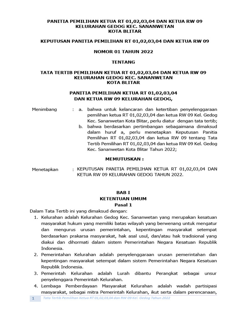 Tata Tertib Pemilihan Ketua RT/RW 2022 | PDF