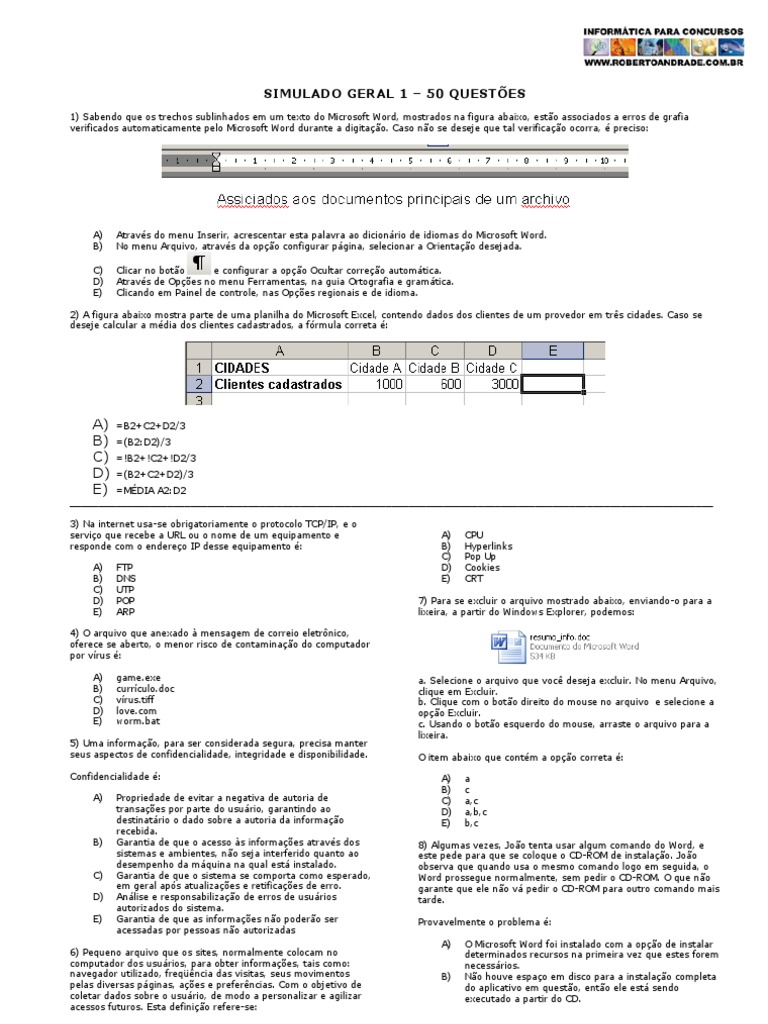 Simulado Informatica 50 Questões | PDF | Microsoft Windows | Sistema ...