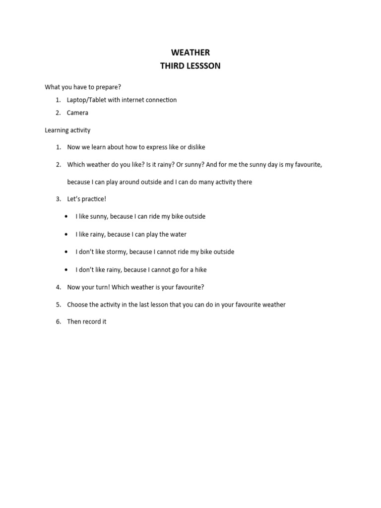 Expressing Weather Preferences Lesson | PDF