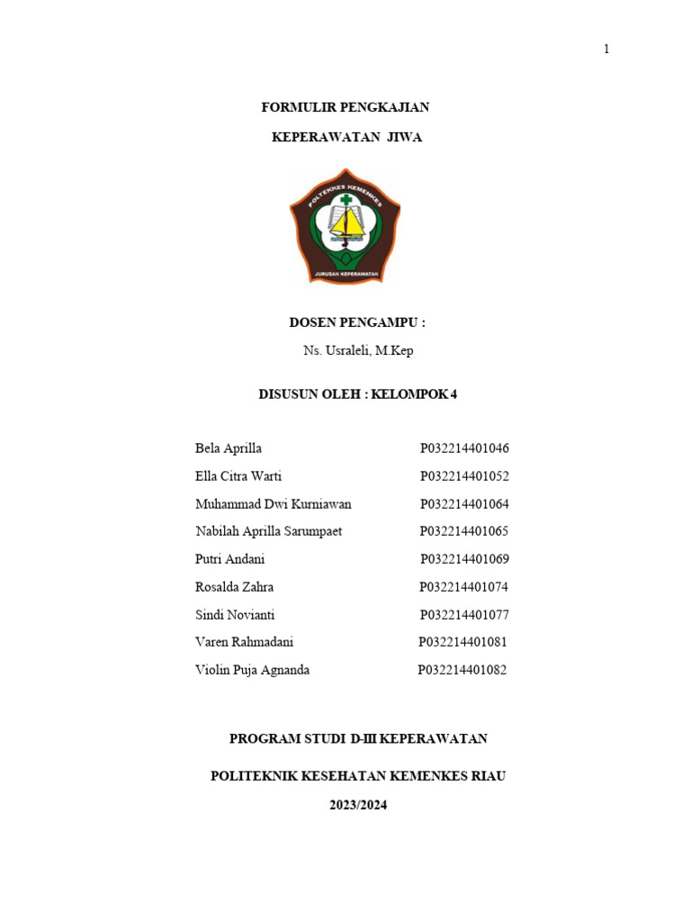 Form Tugas Kep Jiwa Kel 4 | PDF