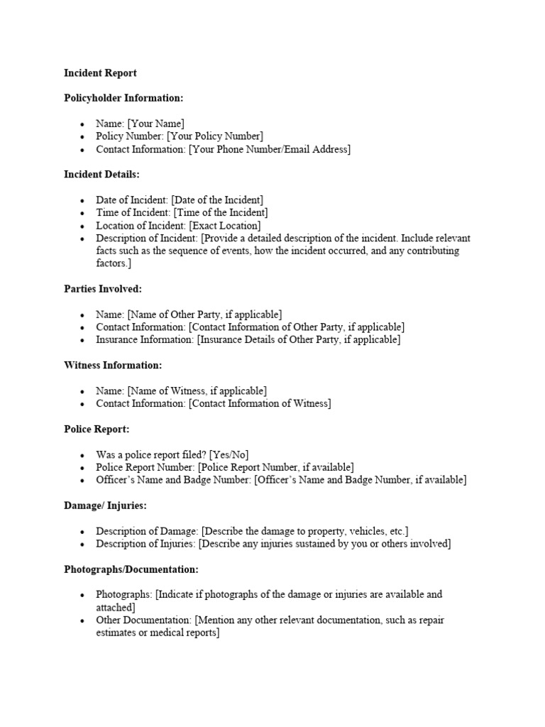 Insurance Incident Report Template | PDF | Social Science