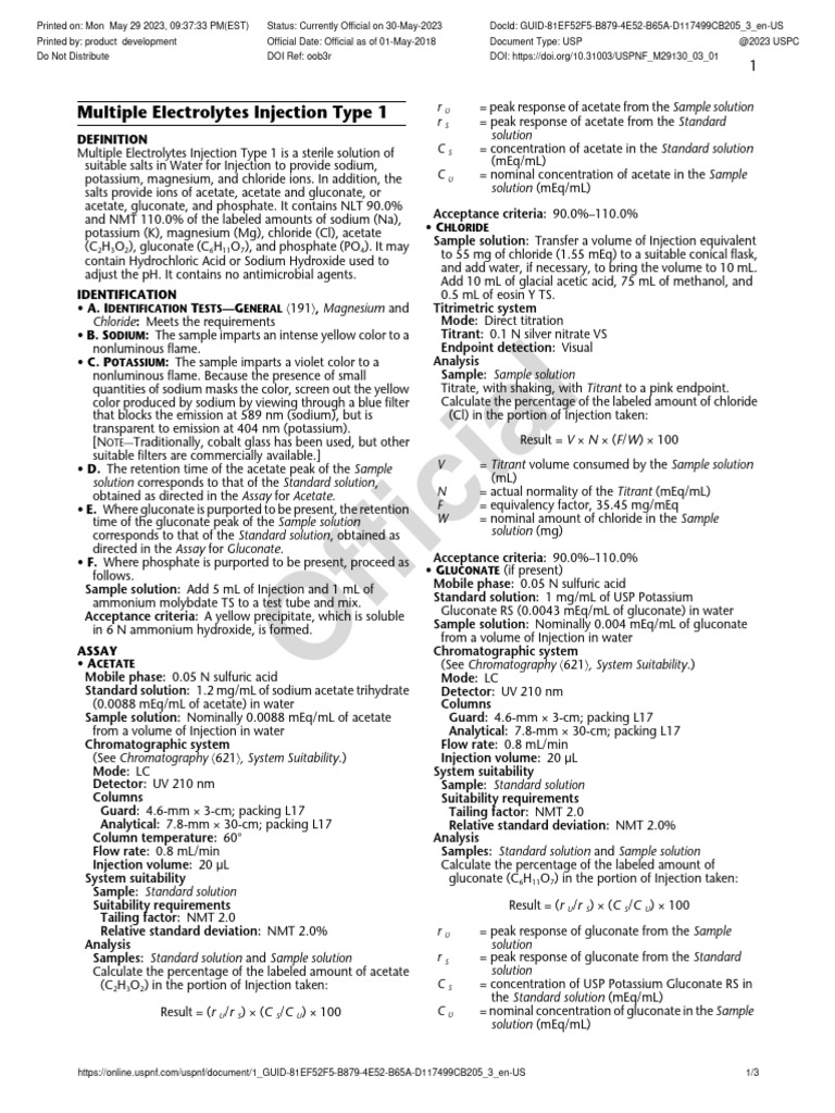 Multiple Electrolytes Injection Guide | PDF | Titration | Chemistry