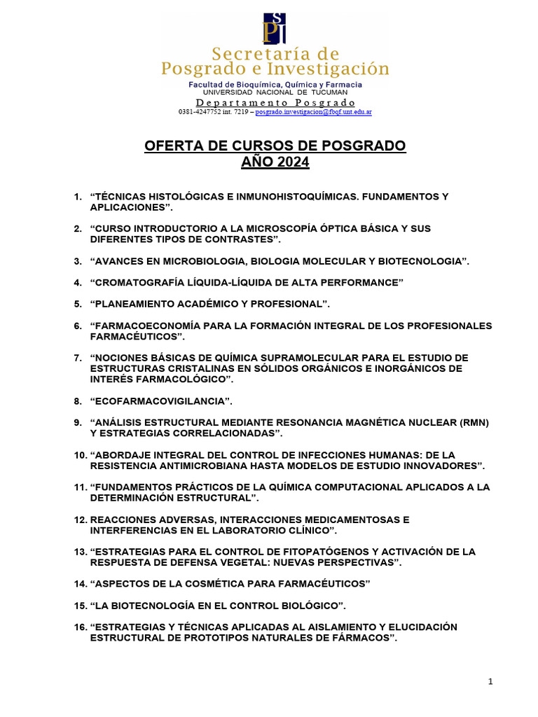 Cursos de Posgrado 2024 en UNT | PDF | Las bacterias | Farmacéutico