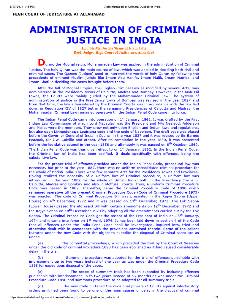 Evolution of Criminal Justice in India | PDF | Criminal Procedure In ...