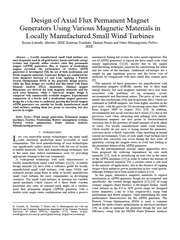 Design of Axial Flux Permanent Magnet Generators Using Various Magnetic ...