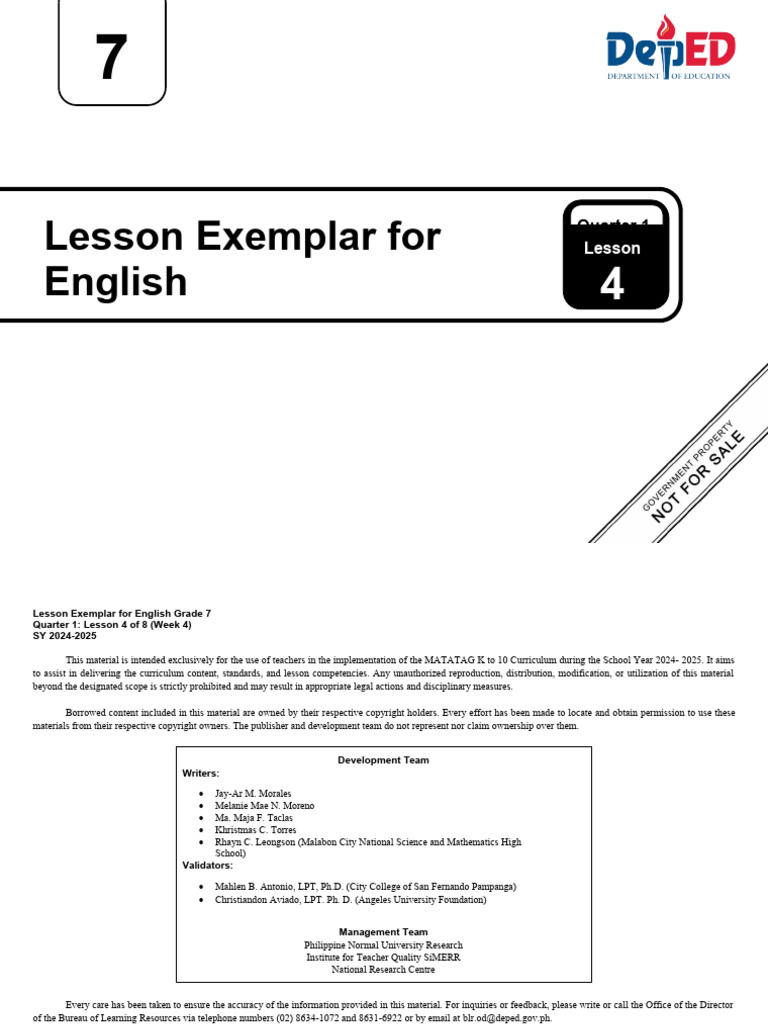 Q1 - LE - English 7 - Lesson 4 - Week 4 | PDF | Poetry | Learning