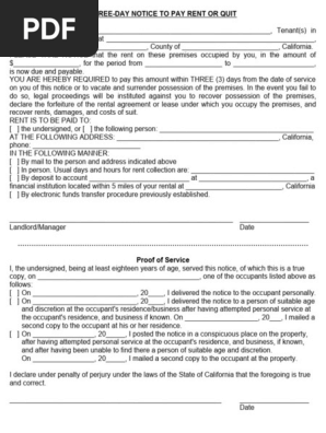 !3 Day Notice To Pay Rent Or Quit