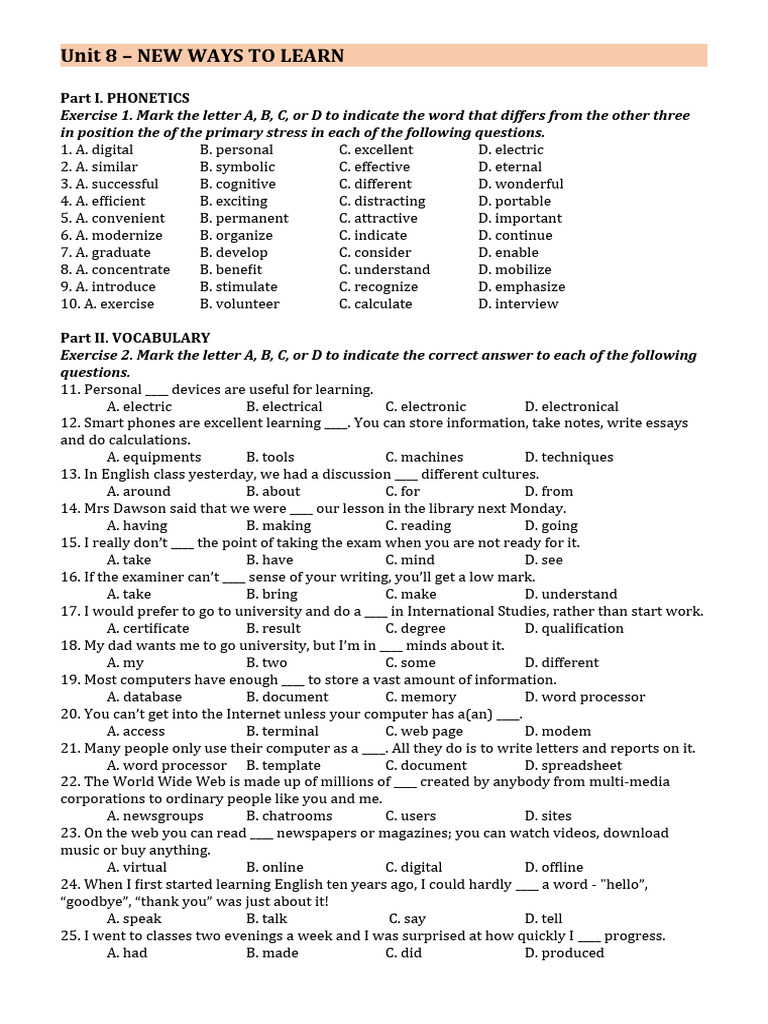 Unit 8 new ways to learn 1 download free pdf online and offline