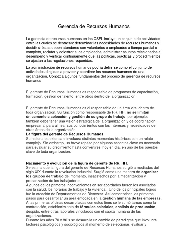 Funciones Clave del Gerente de RRHH | PDF | Gestión de recursos humanos ...
