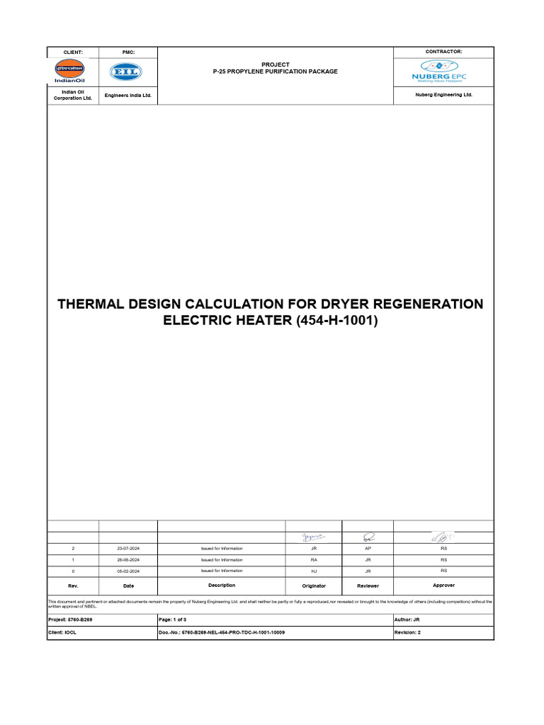 TDC for Dryer Regeneration Heater | PDF | Heat | Electric Heating