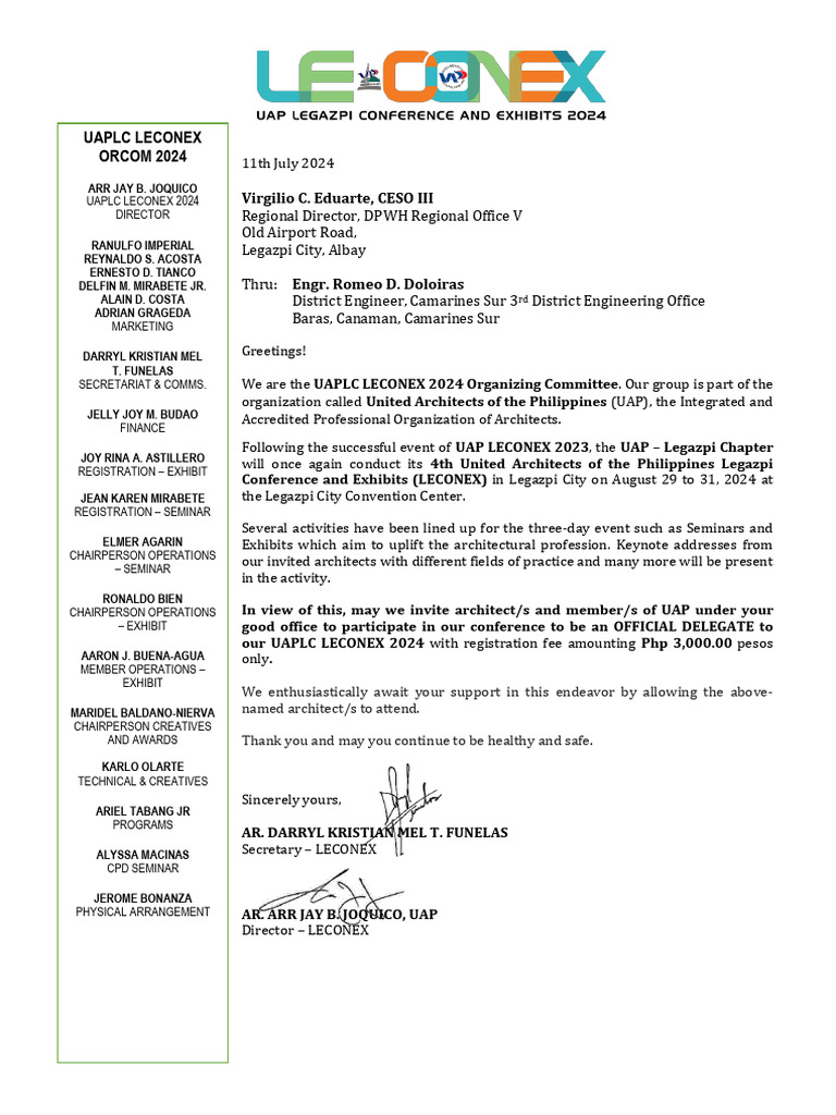 005 LECONEX-2024-Invitation To Attend DPWH ROV Architects Cam Sur | PDF ...