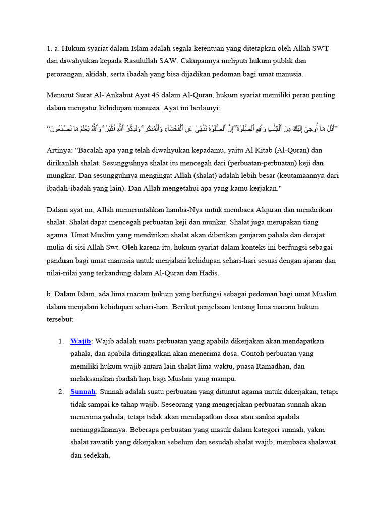 Hukum Syariat Islam dan Lima Macamnya | PDF | Agama & Spiritualitas