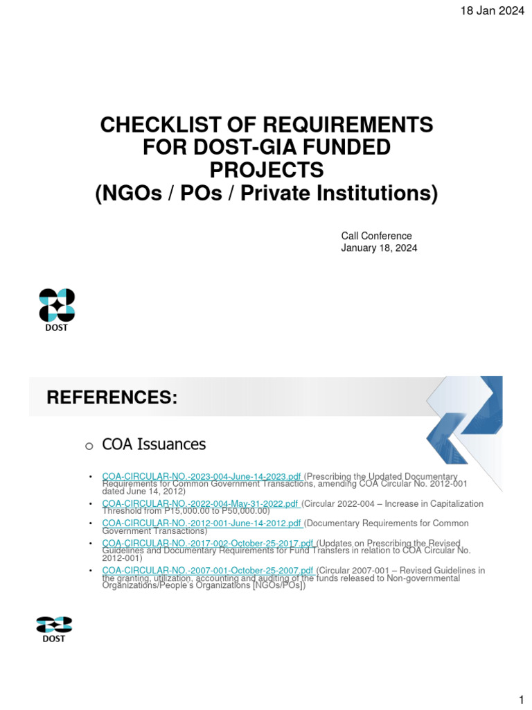 DOST-GIA Project Requirements Checklist | PDF | Receipt | Invoice