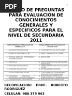 Banco de Preguntas Para Evaluacion de Conocimientos Generales 2011