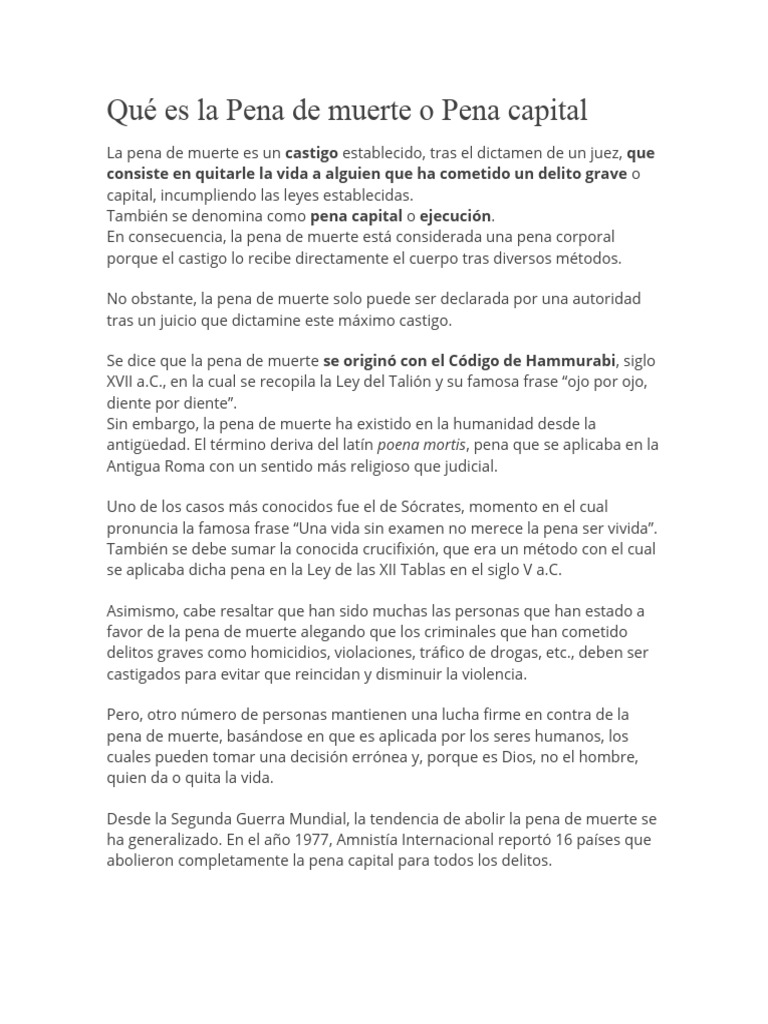 Qué Es La Pena de Muerte o Pena Capital | PDF | Pena capital | Castigos