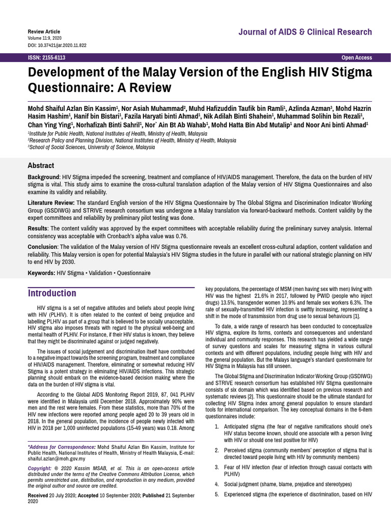 Development of The Malay Version of The English Hiv Stigma ...